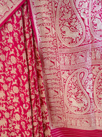 Pink Red Shikargah Katan Silk Handloom Banarasi Saree
