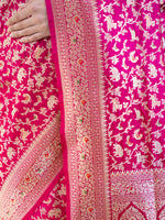 Pink Red Shikargah Katan Silk Handloom Banarasi Saree