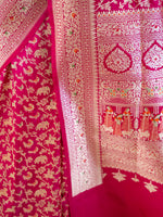 Pink Red Shikargah Katan Silk Handloom Banarasi Saree