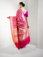 Pink Red Shikargah Katan Silk Handloom Banarasi Saree