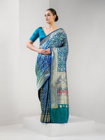 Blue Green Shikargah Katan Silk Handloom Banarasi Saree - Sacred Weaves