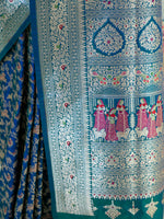 Blue Green Shikargah Katan Silk Handloom Banarasi Saree - Sacred Weaves