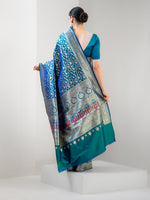 Blue Green Shikargah Katan Silk Handloom Banarasi Saree - Sacred Weaves