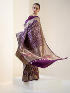 Dark Purple Shikargah Katan Silk Handloom Banarasi Saree - Sacred Weaves