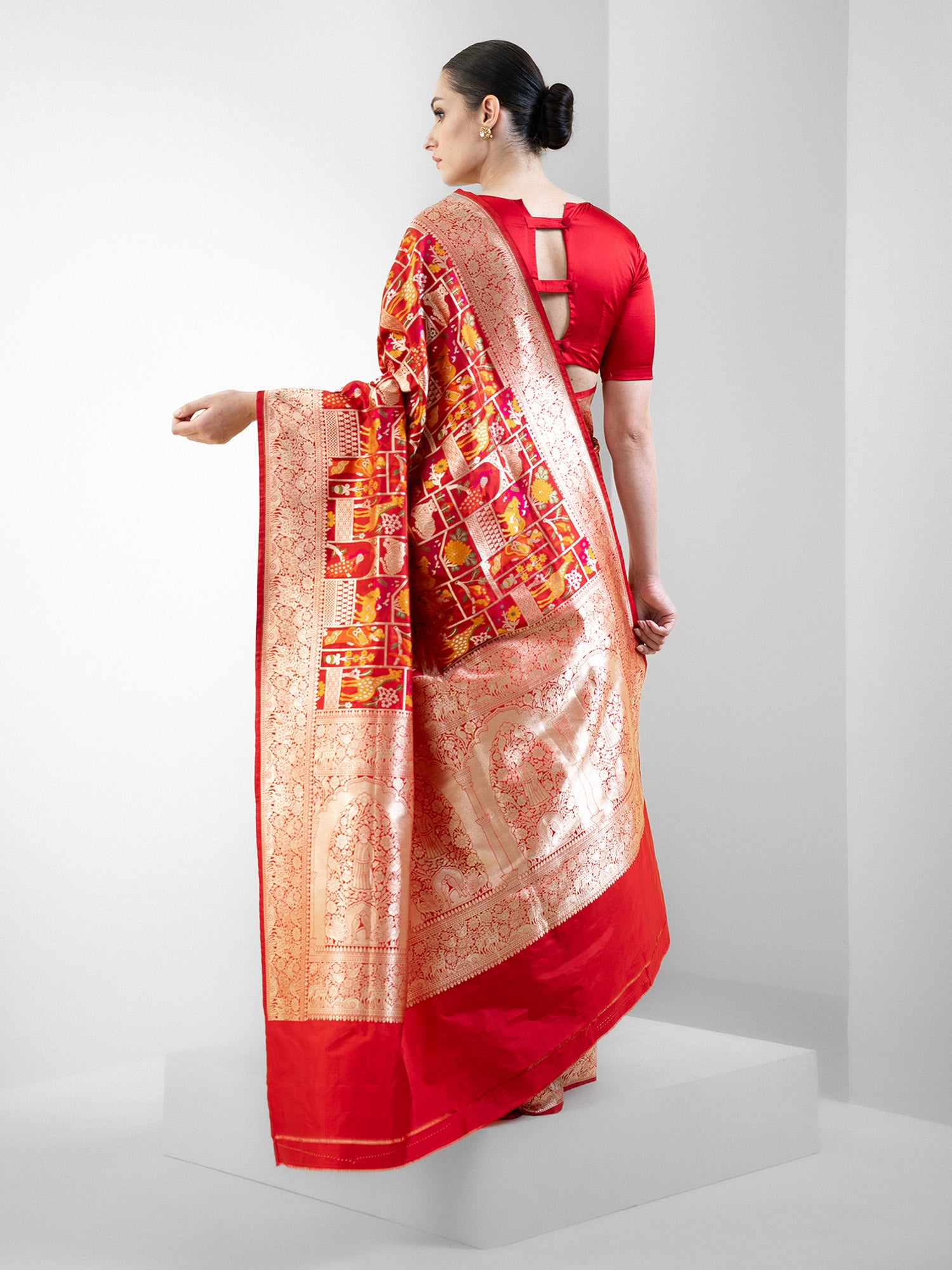 Red Meenakari Katan Silk Handloom Banarasi Saree - Sacred Weaves