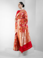 Red Meenakari Katan Silk Handloom Banarasi Saree - Sacred Weaves