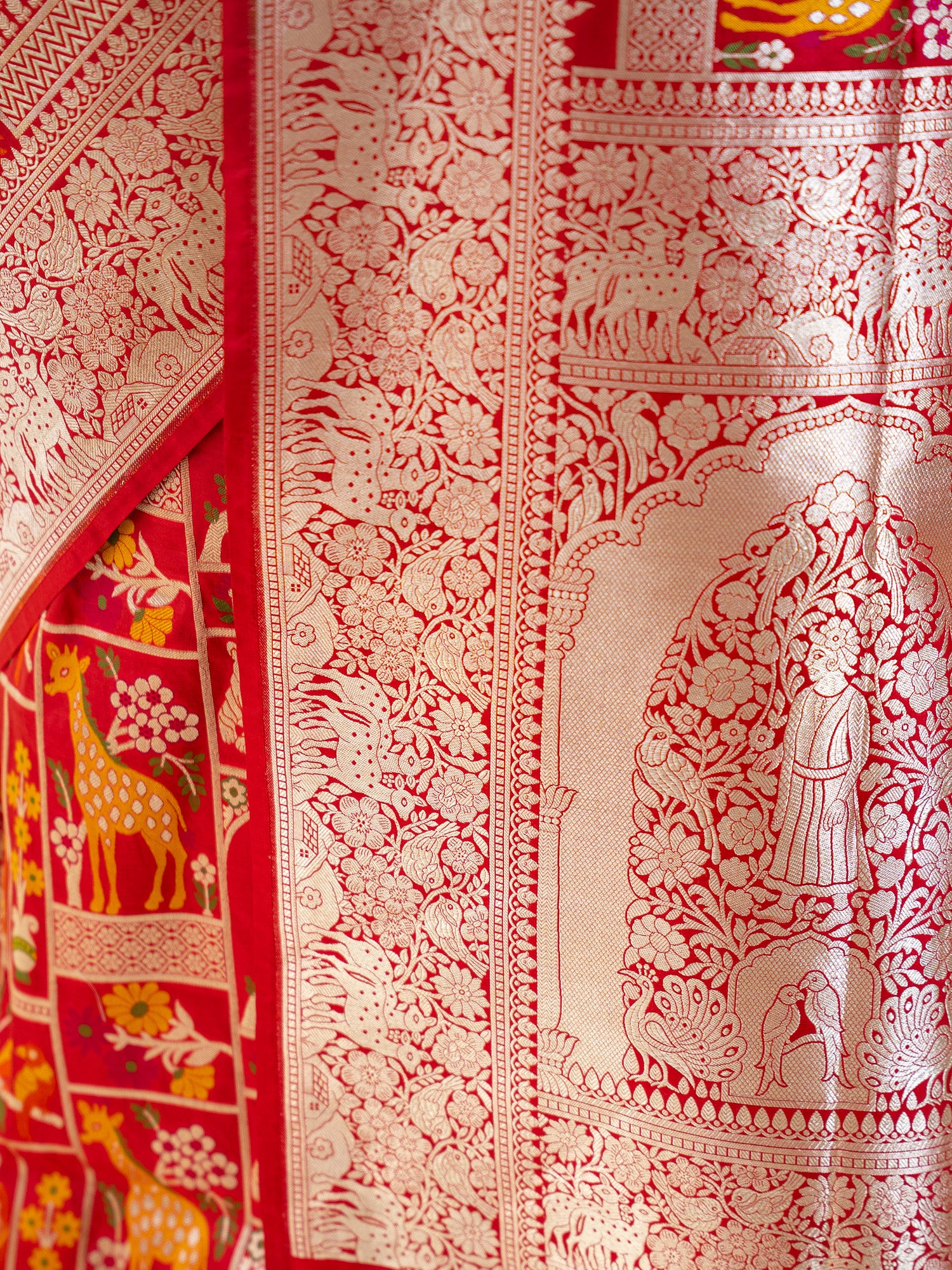 Red Meenakari Katan Silk Handloom Banarasi Saree - Sacred Weaves