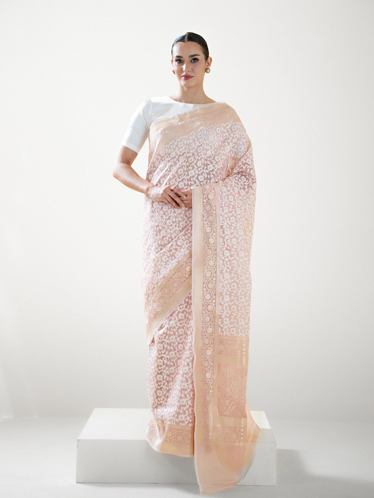 Pastel Pink Jaal Organza Handloom Banarasi Saree - Sacred Weaves