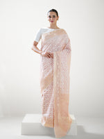 Pastel Pink Jaal Organza Handloom Banarasi Saree - Sacred Weaves