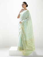 Pastel Pista Green Jaal Organza Handloom Banarasi Saree