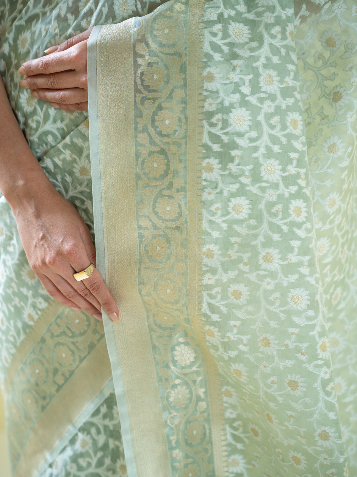 Pastel Pista Green Jaal Organza Handloom Banarasi Saree