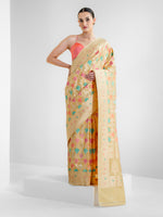 Yellow Rangkat Katan Silk Handloom Banarasi Saree - Sacred Weaves