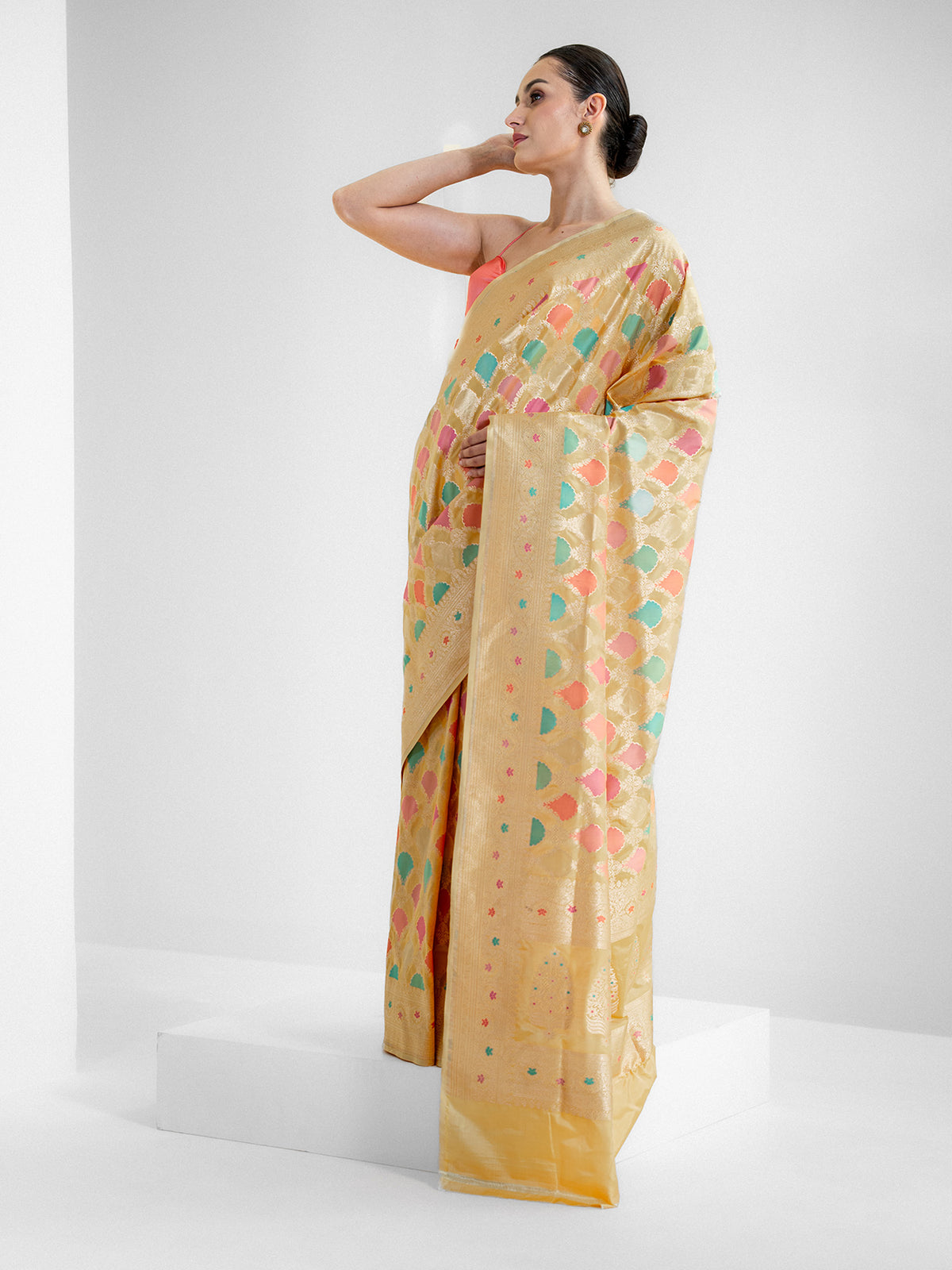 Yellow Rangkat Katan Silk Handloom Banarasi Saree - Sacred Weaves