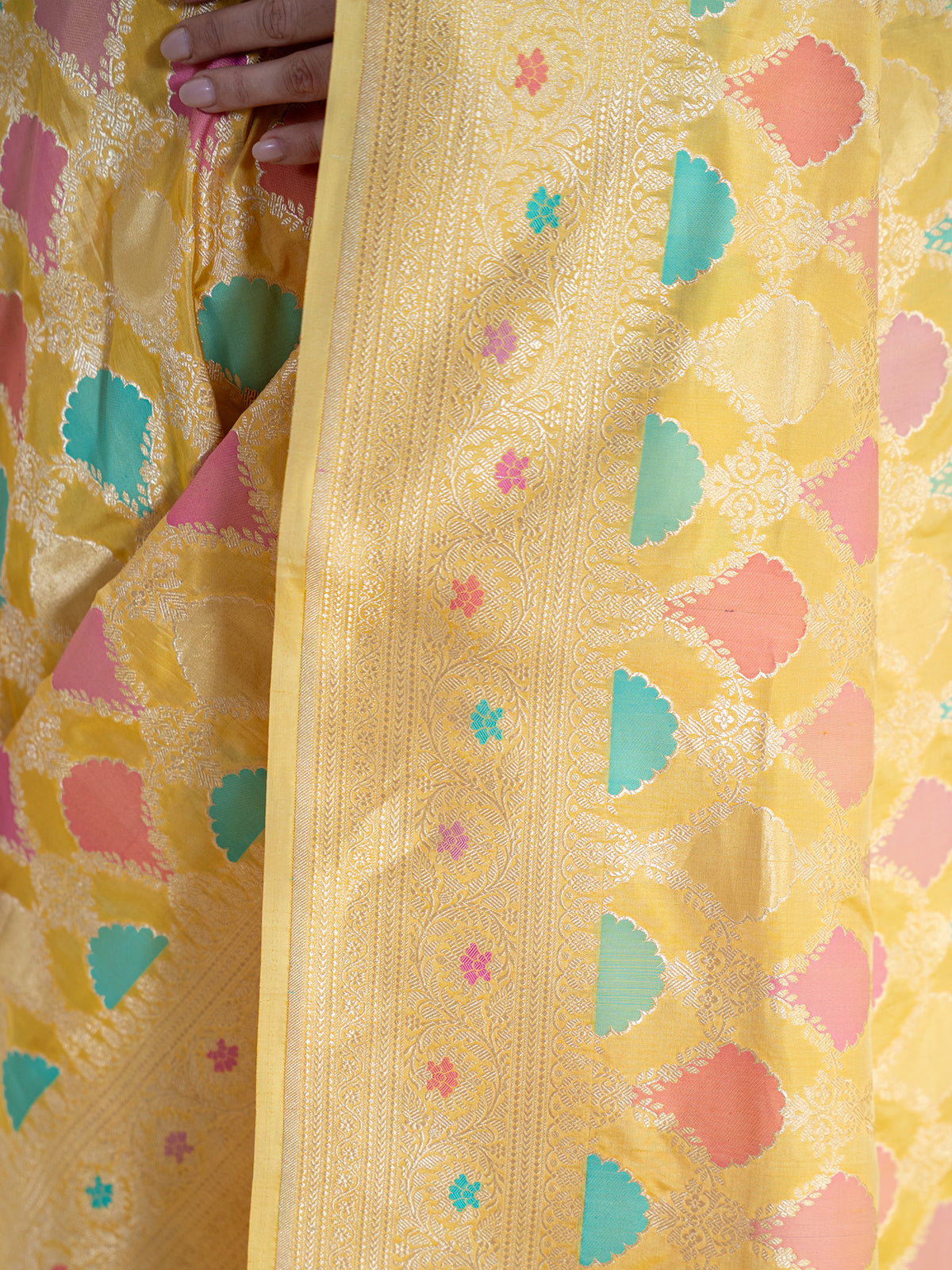 Yellow Rangkat Katan Silk Handloom Banarasi Saree - Sacred Weaves