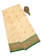 Cream Booti Katan Silk Handloom Banarasi Saree - Sacred Weaves