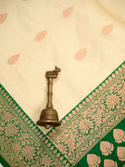 Cream Booti Katan Silk Handloom Banarasi Saree - Sacred Weaves
