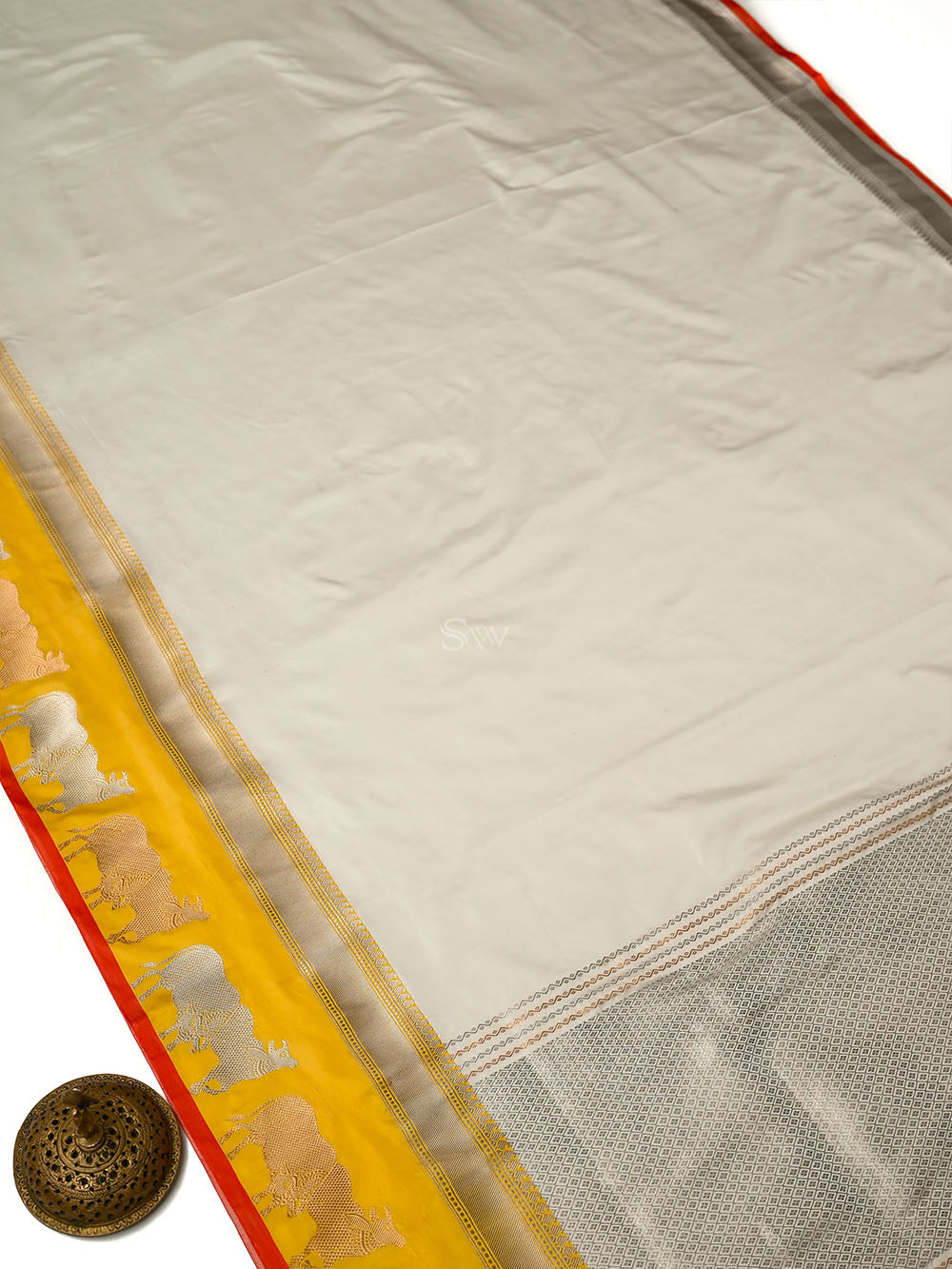 Off White Satin Silk Handloom Banarasi Saree