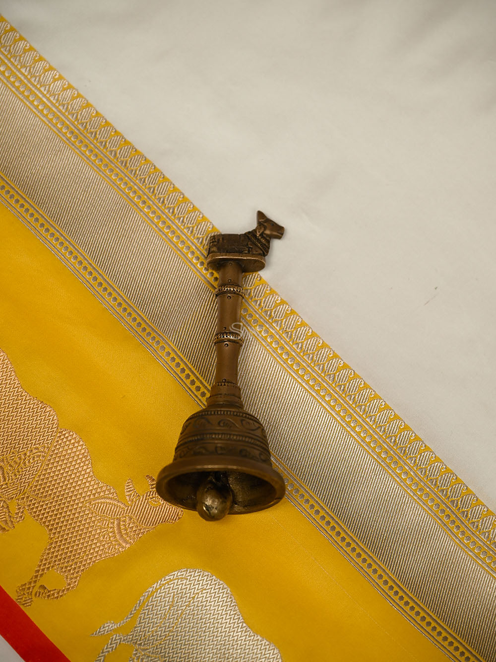 Off White Satin Silk Handloom Banarasi Saree