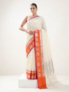 Off White Satin Silk Handloom Banarasi Saree - Sacred Weaves