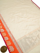 Off White Satin Silk Handloom Banarasi Saree - Sacred Weaves