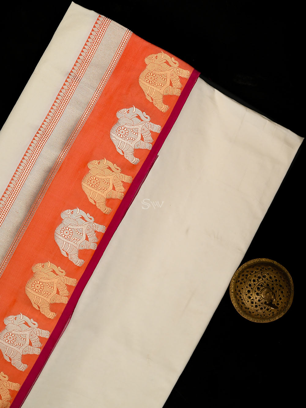 Off White Satin Silk Handloom Banarasi Saree