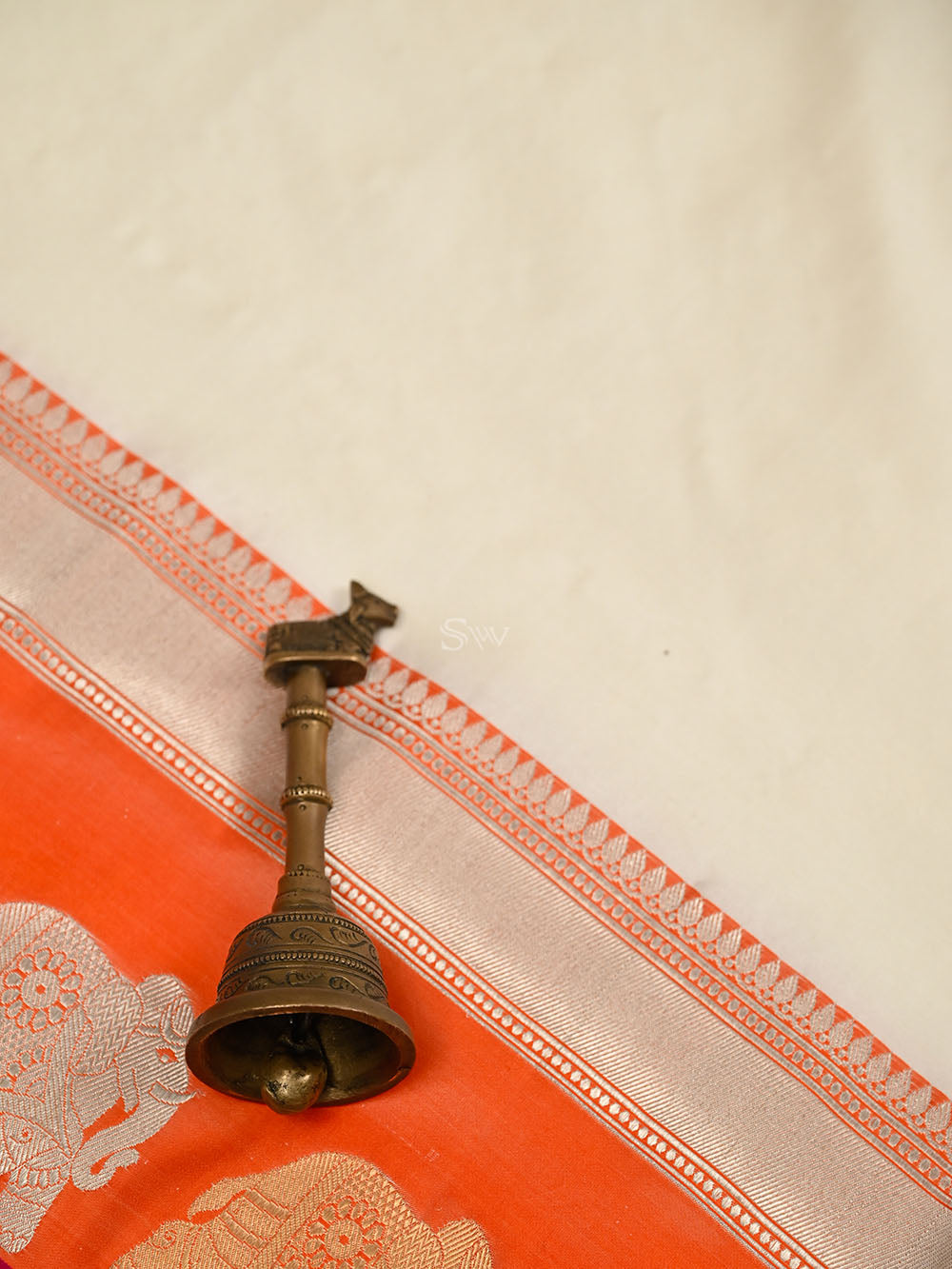 Off White Satin Silk Handloom Banarasi Saree