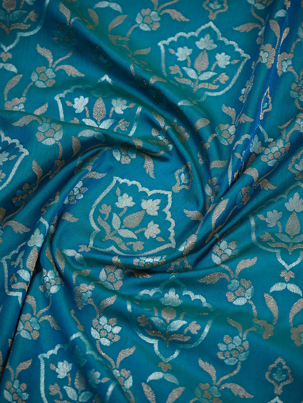Teal Blue Sona Roopa Jaal Katan Silk Handloom Banarasi Saree - Sacred Weaves