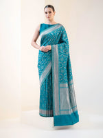 Teal Blue Sona Roopa Jaal Katan Silk Handloom Banarasi Saree