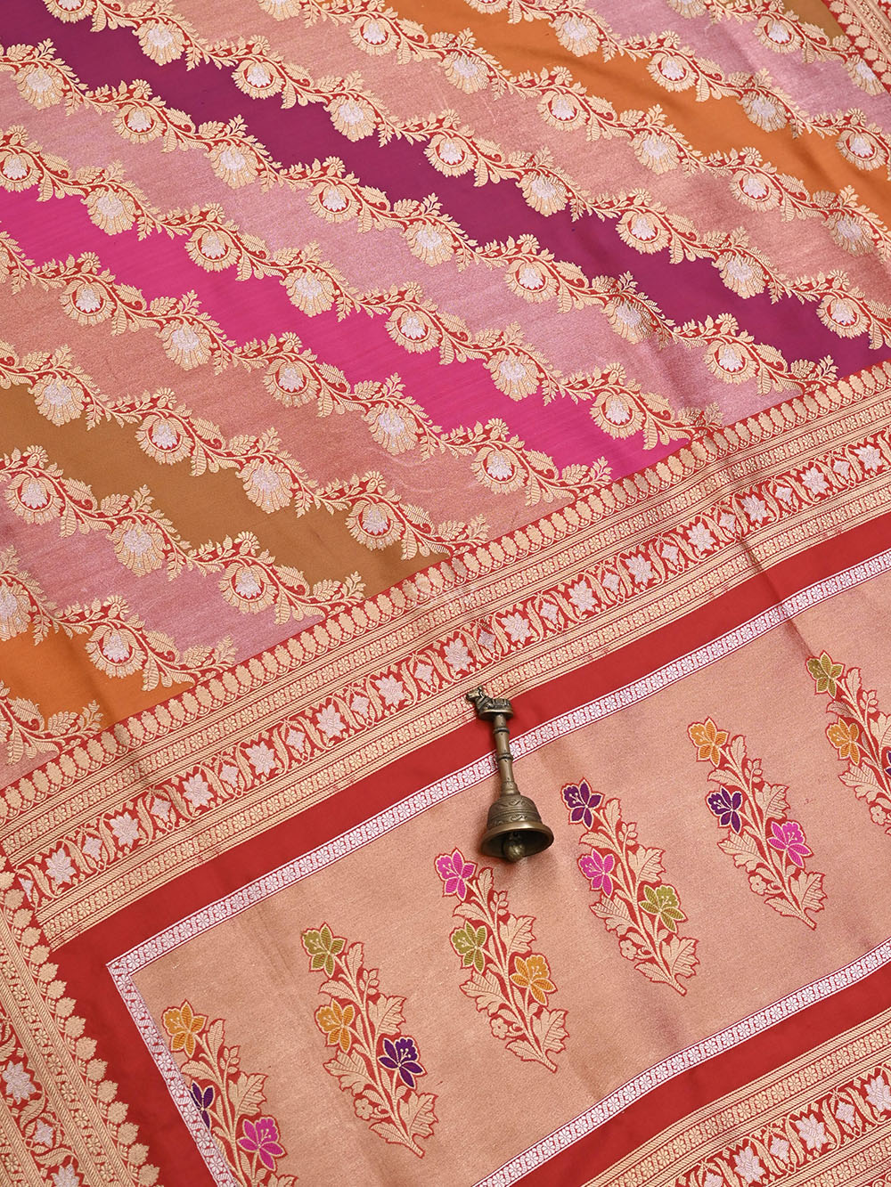 Magenta Pink Orange Jaal Katan Silk Handloom Banarasi Saree - Sacred Weaves