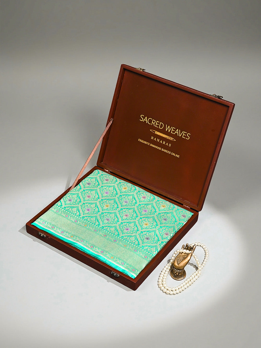 Aqua Green Meenakari Brocade Handloom Banarasi Saree - Sacred Weaves