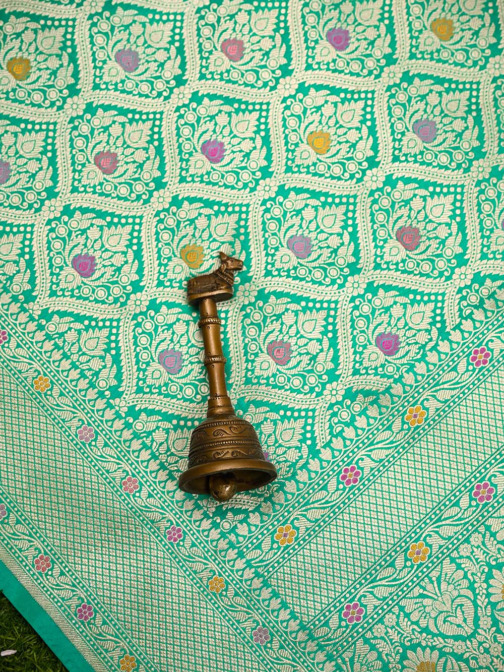 Aqua Green Meenakari Brocade Handloom Banarasi Saree - Sacred Weaves