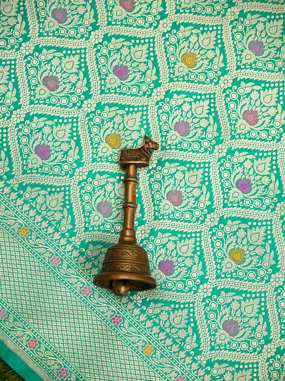 Aqua Green Meenakari Brocade Handloom Banarasi Saree - Sacred Weaves