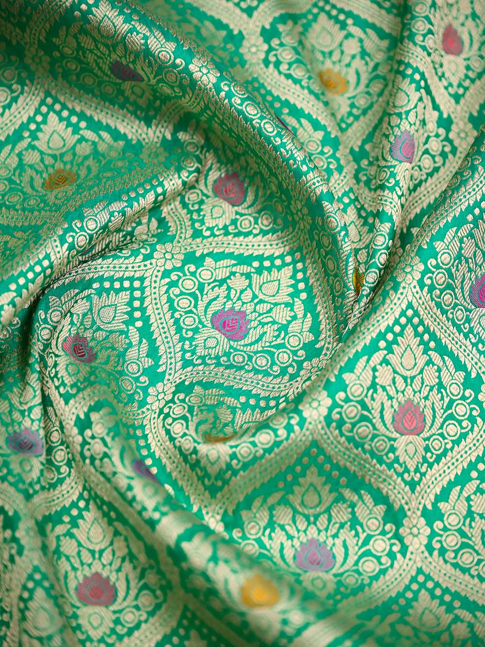 Aqua Green Meenakari Brocade Handloom Banarasi Saree - Sacred Weaves