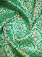 Aqua Green Meenakari Brocade Handloom Banarasi Saree - Sacred Weaves
