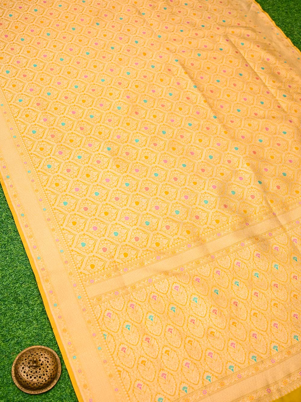 Yellow Meenakari Brocade Handloom Banarasi Saree - Sacred Weaves