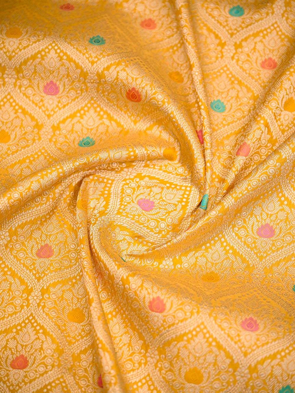Yellow Meenakari Brocade Handloom Banarasi Saree - Sacred Weaves