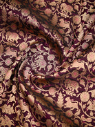 Dark Wine Shikargah Katan Silk Handloom Banarasi Saree - Sacred Weaves