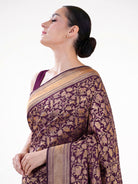 Dark Wine Shikargah Katan Silk Handloom Banarasi Saree - Sacred Weaves