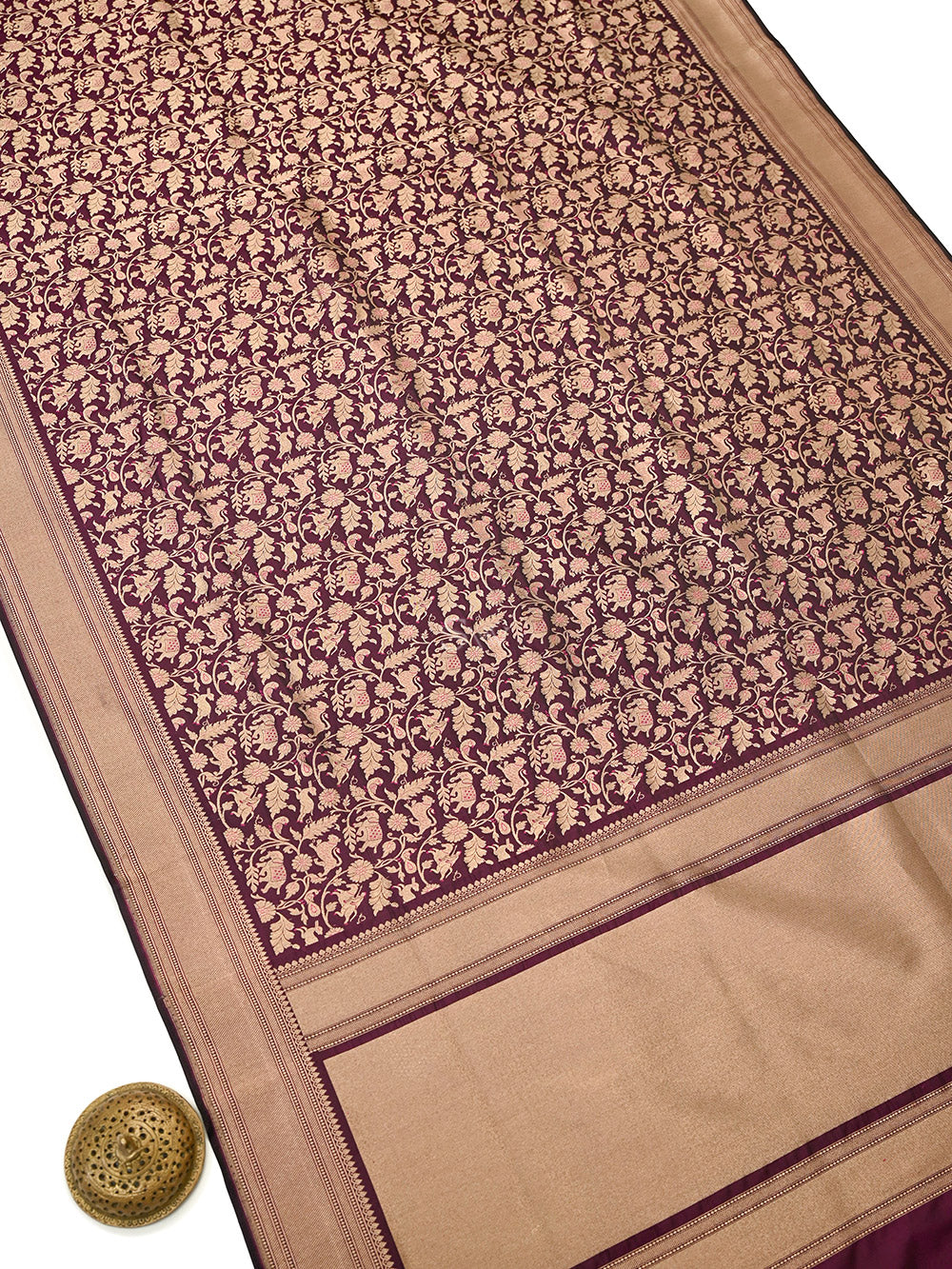 Dark Wine Shikargah Katan Silk Handloom Banarasi Saree - Sacred Weaves