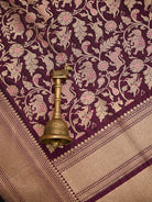 Dark Wine Shikargah Katan Silk Handloom Banarasi Saree - Sacred Weaves