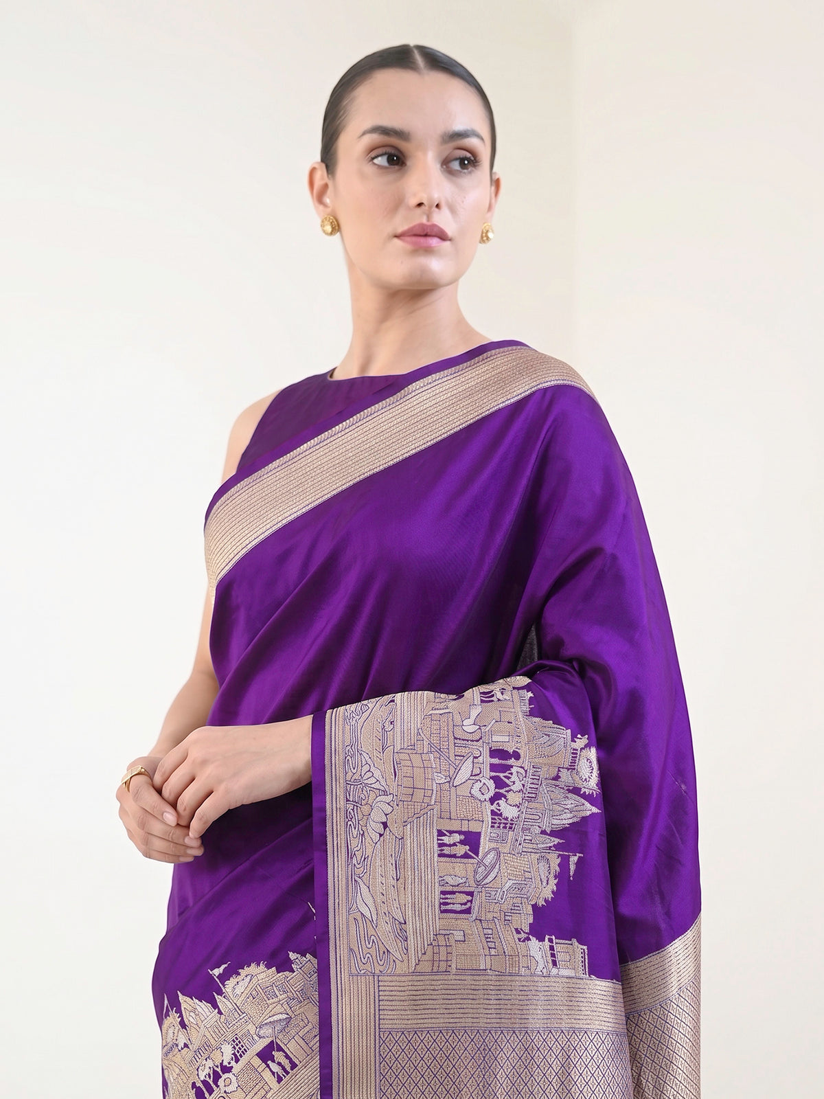 Purple Katan Silk Handloom Banarasi Saree - Sacred Weaves