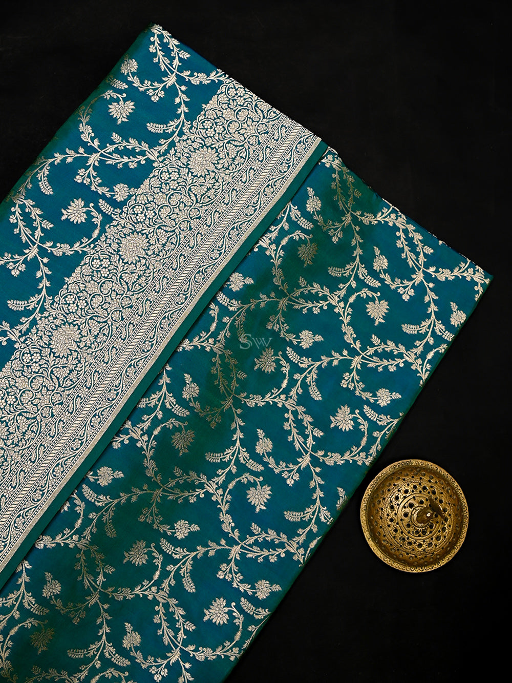 Green Blue Jaal Katan Silk Uppada Handloom Banarasi Saree - Sacred Weaves