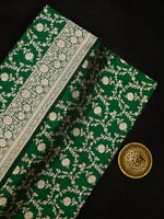 Bottle Green Jaal Katan Silk Uppada Handloom Banarasi Saree - Sacred Weaves