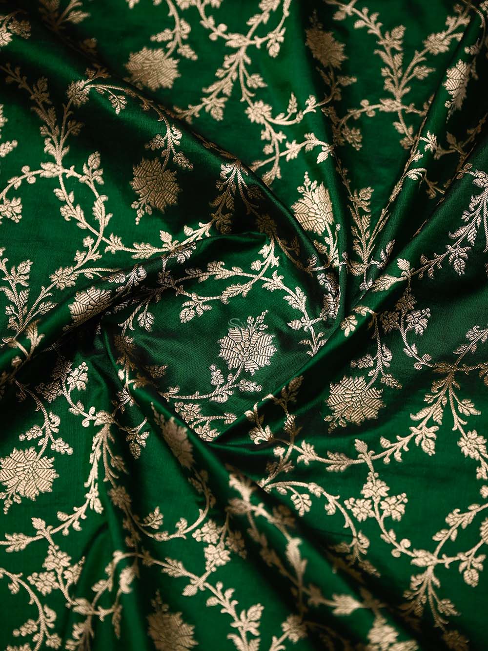 Bottle Green Jaal Katan Silk Uppada Handloom Banarasi Saree - Sacred Weaves