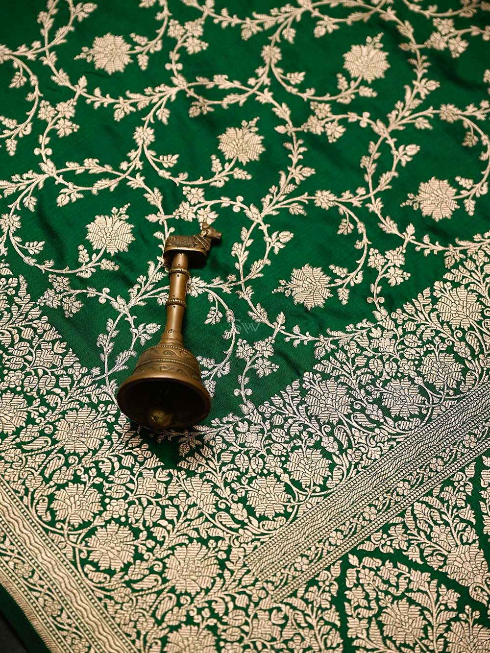 Bottle Green Jaal Katan Silk Uppada Handloom Banarasi Saree - Sacred Weaves