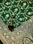 Bottle Green Jaal Katan Silk Uppada Handloom Banarasi Saree - Sacred Weaves
