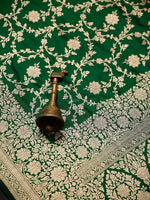 Bottle Green Jaal Katan Silk Uppada Handloom Banarasi Saree - Sacred Weaves