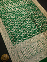 Bottle Green Jaal Katan Silk Uppada Handloom Banarasi Saree - Sacred Weaves