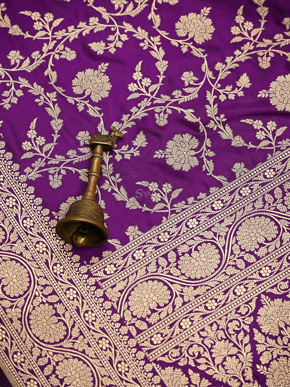 Purple Jaal Katan Silk Uppada Handloom Banarasi Saree - Sacred Weaves
