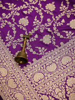 Purple Jaal Katan Silk Uppada Handloom Banarasi Saree - Sacred Weaves